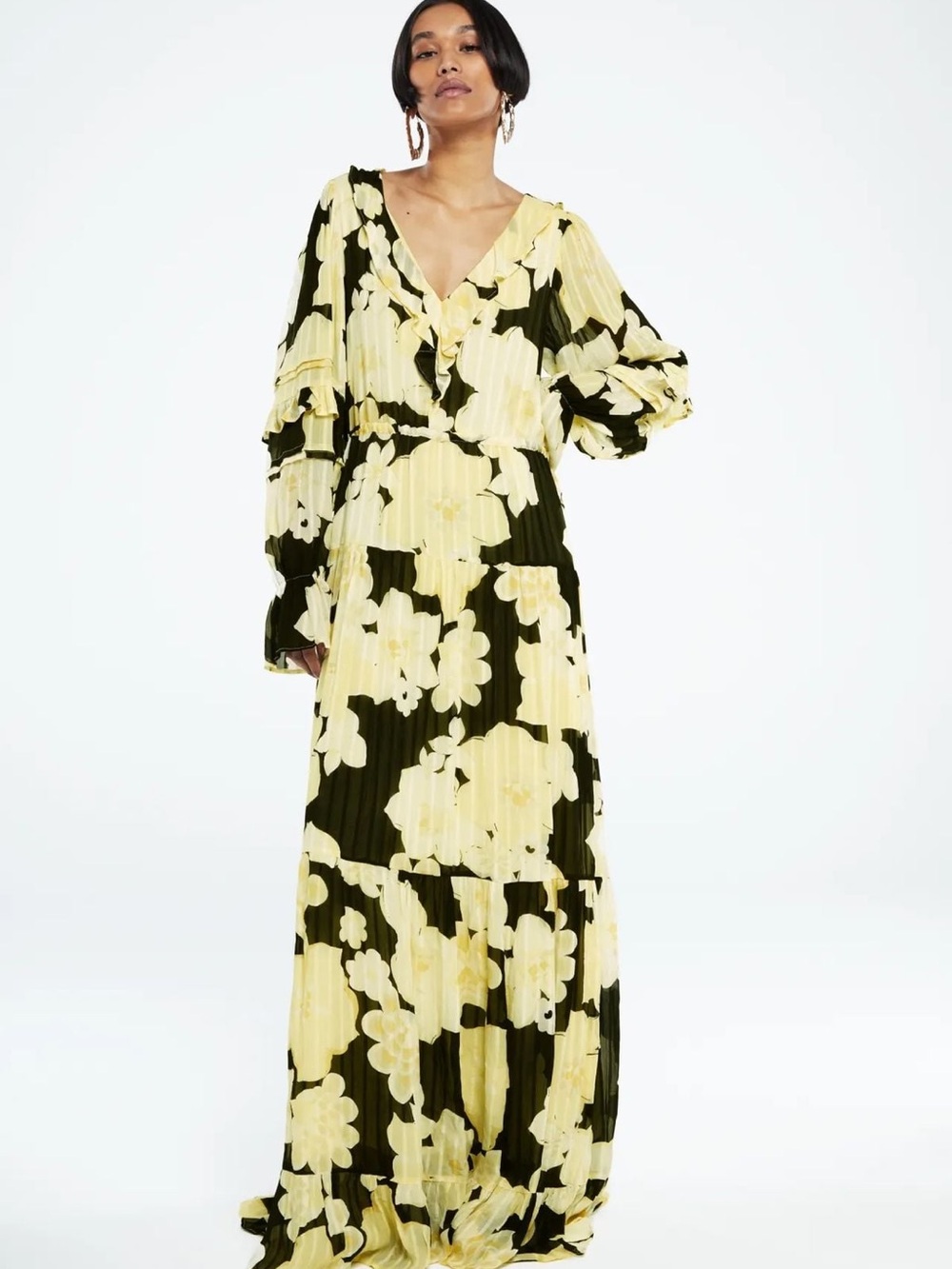 Yellow Floral Maxi Dress with Beautiful Details